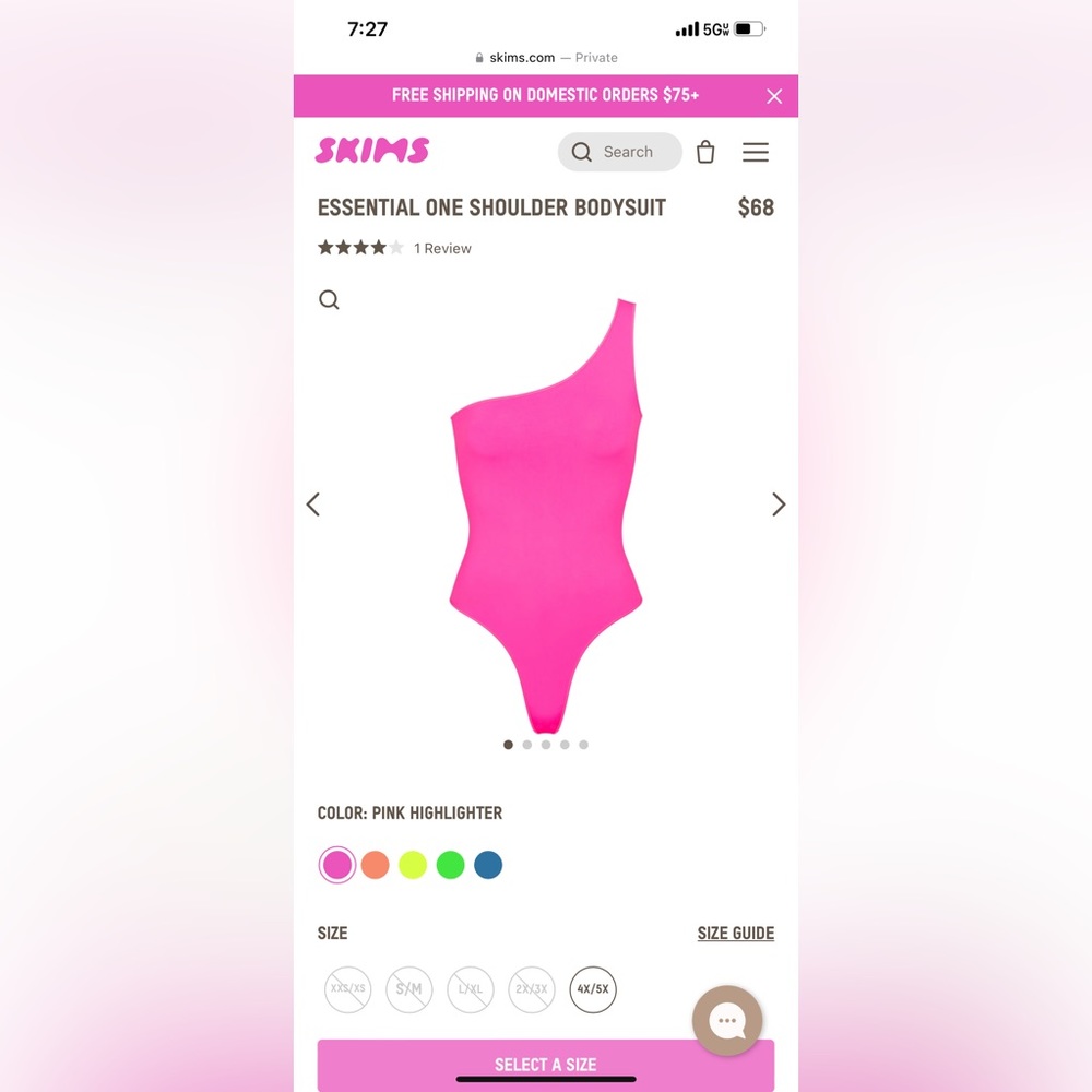 New skims bodysuit. Sold out online. Hot pink one shoulder.